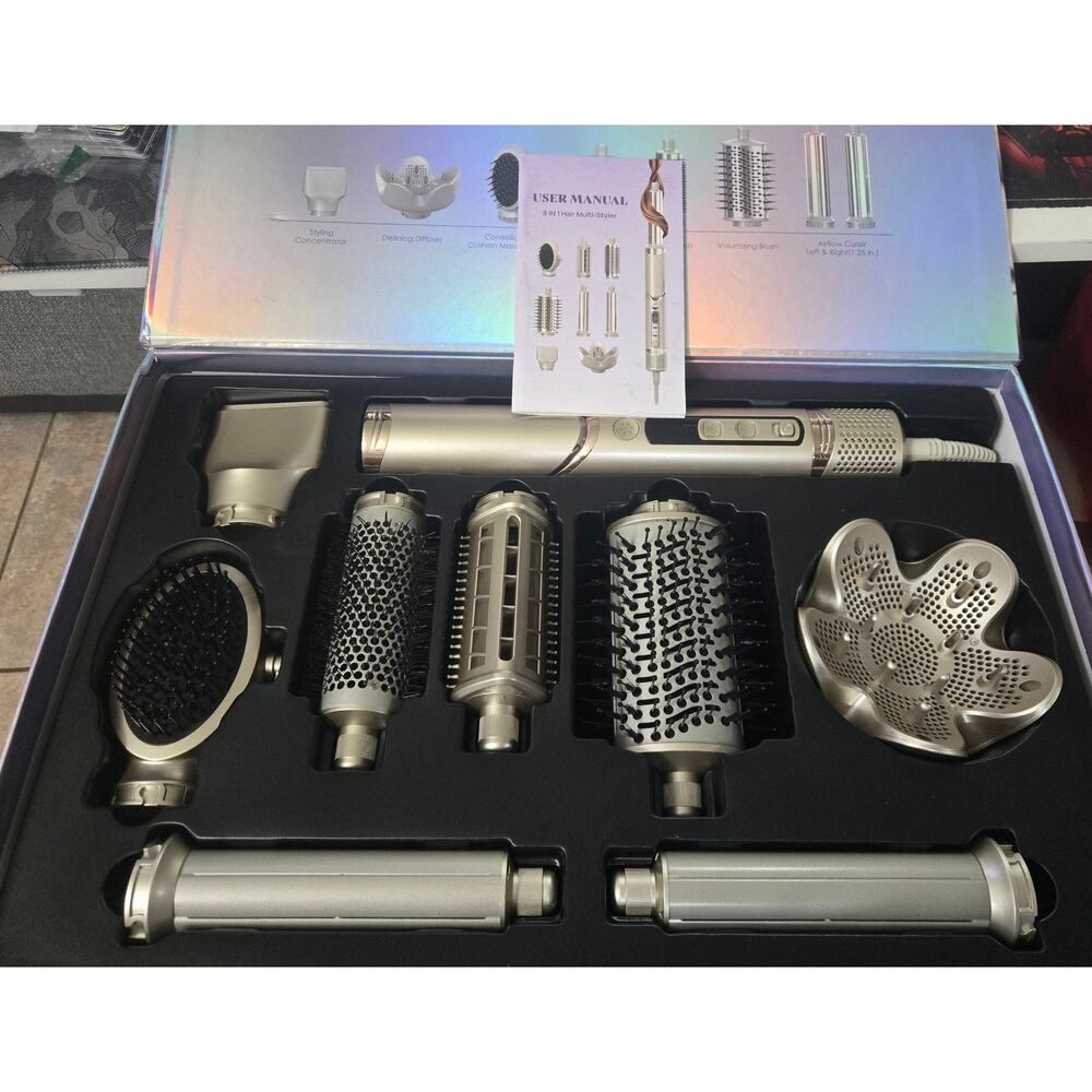 8-in-1 Hair Multi Styler Air Wrap Curling Dryer Brush Set Silver NEW OB - Picture 2 of 10